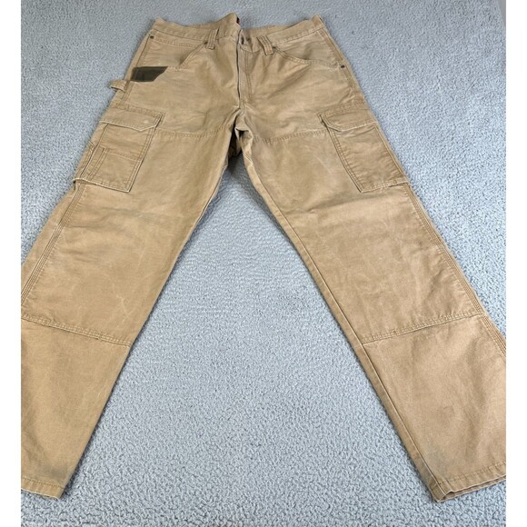 Wrangler Workwear Cargo Pants Mens 36 x 32 Khaki Tan Double Knee Ripstop Utility - Picture 1 of 11